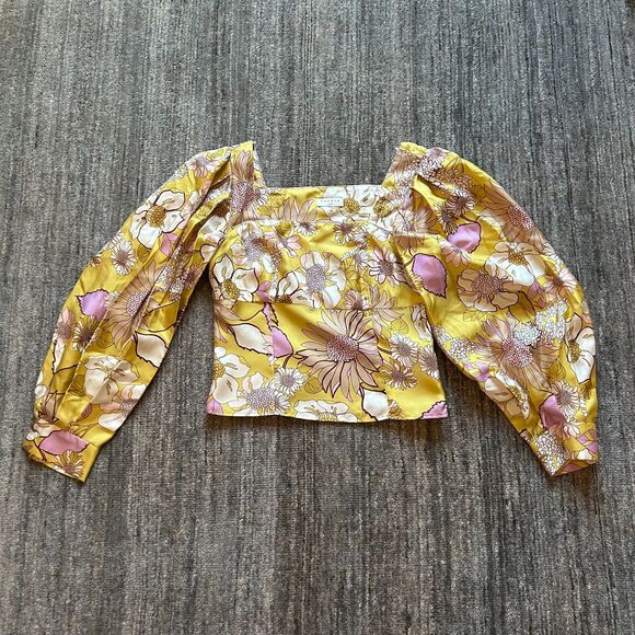 Sandro Paris Printed Silk Puff Sleeve Top,  Size 1 (equivalent of a small) - Picture 2 of 12
